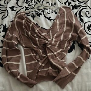 Striped Brown and White Knotted Sweater